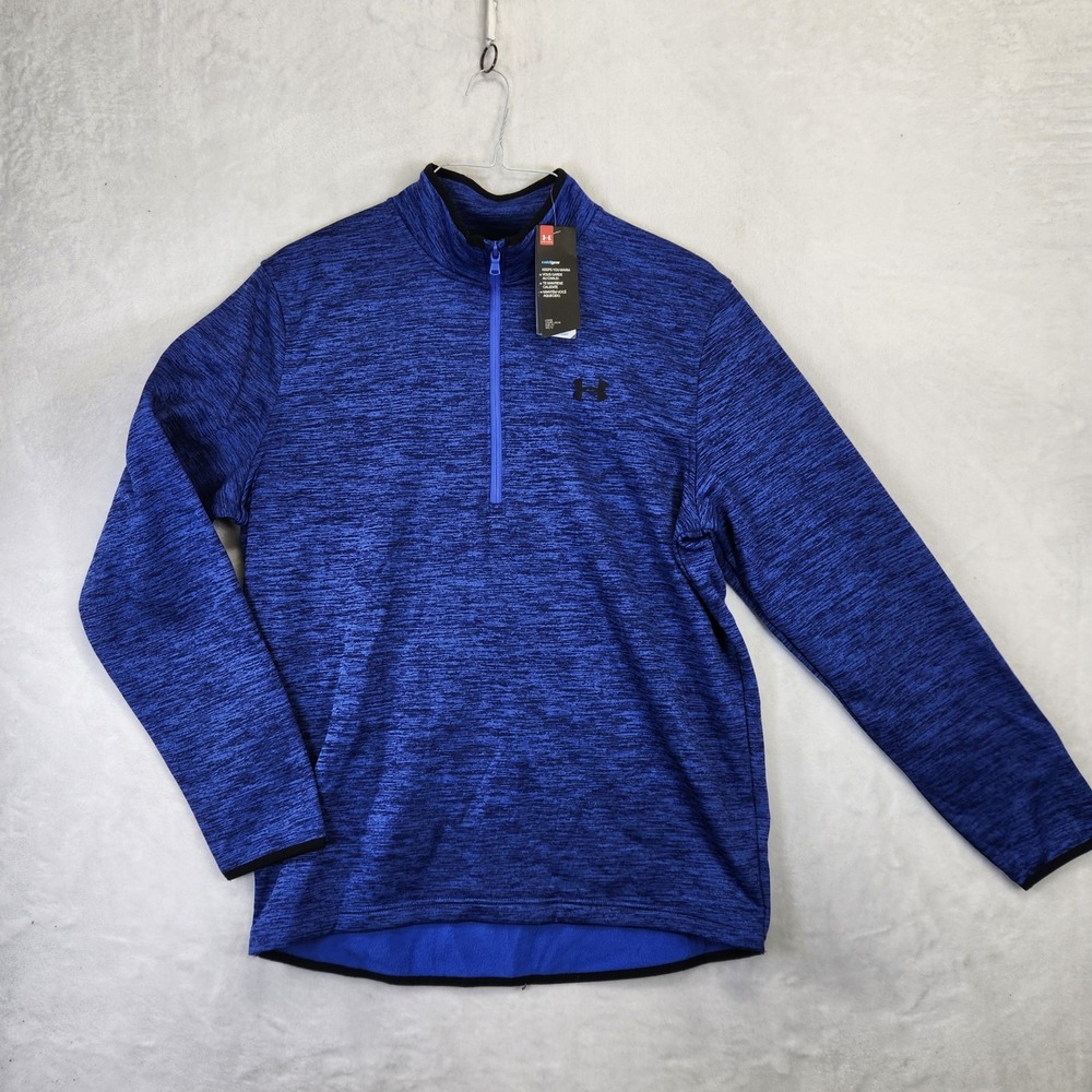 Under Armour ColdGear Mens Large Blue Space Dye Quarter Zip Fleece Pullover NEW